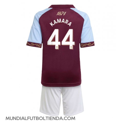 Camiseta Aston Villa Boubacar Kamara #44 Primera Equipación Replica 2025-26 para niños mangas cortas (+ Pantalones cortos)
